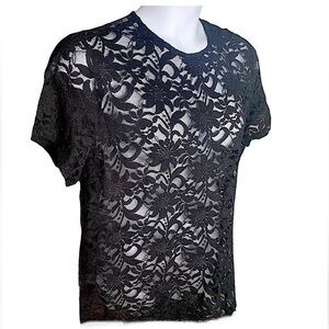 TORRID Deep Black‎ Sheer Stretch Lace Crew Neck Tee NWT